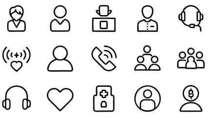 A vector set of business and web icons features various symbols and signs for design, communication, and social media