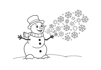 Cheerful Snowman Blowing Snowflakes Winter Illustration