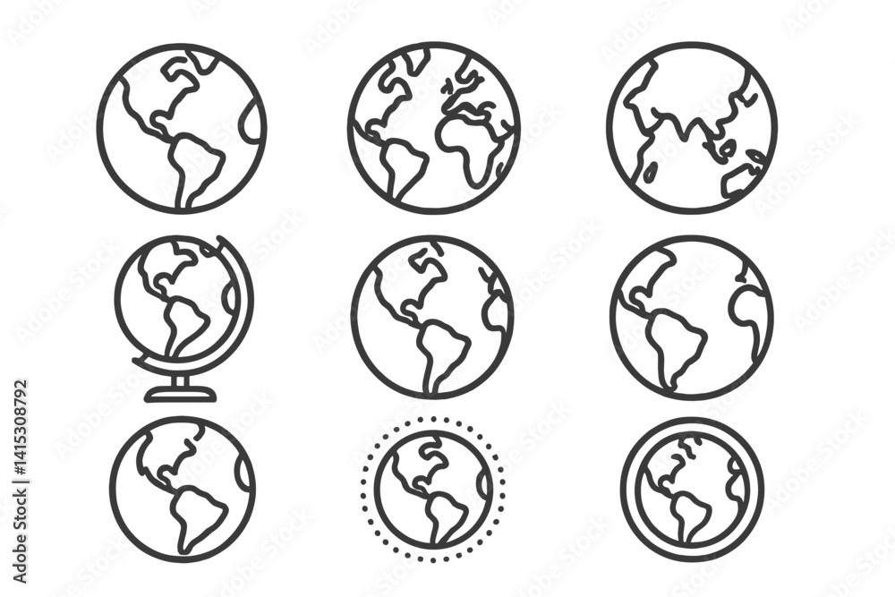 Aufkleber vector illustration of various globe designs showcasing earth in simple line icons for educational a