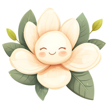 smiling flower with green leaves clip art preview