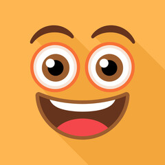 Fototapeta premium Cartoon Face Emoji with Brown Eyes and Shadow on Yellow Background