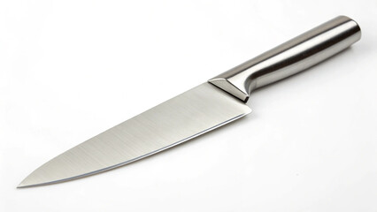Obraz premium Professional-grade chef's knife made of shiny stainless steel with a sharp, pointed blade and integrated handle, displayed on a white background for kitchen and cooking enthusiasts.
