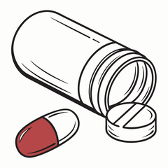Illustration Of Medicine Bottle With Capsule And Pill Isolated On White Background