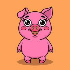 Cute Pink Pig Cartoon Character with Big Eyes on a Warm Background