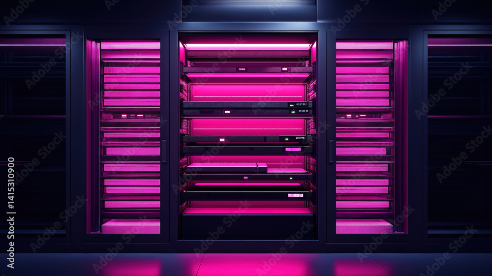 Wall mural telecommunication optical rack in the data center enhancing data transmission and network connectivi