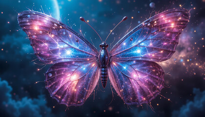 Cosmic Flutter: Ethereal Butterfly Glides Through a Dreamy Galaxy, Wings Sparkling with Stars and Fantasy.