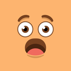 Shocked Cartoon Face Expression, Funny Emoji Character on Orange Background
