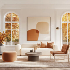 Cozy Living Room with Warm Tones and Modern Art Decor