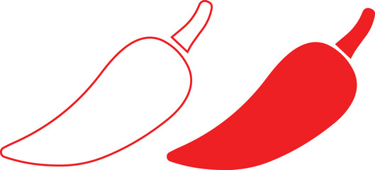 Red chili pepper, minimalist illustration, flat design, white background, bold colors, simple outlines, graphic art style, food icon, spicy symbol  vector illustration,