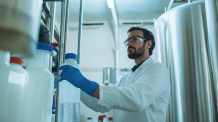 Scientist conducts experiments in a laboratory focused on chemical processing and research