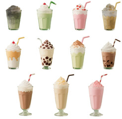 set of different drinks