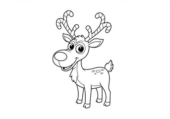 Fototapeta premium Cute Cartoon Reindeer Line Art Illustration