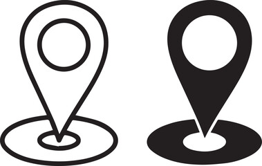 map pin icons, location markers, minimalist design, black and white, vector graphics, isometric perspective, simple shapes, geometric illustration, navigation symbols