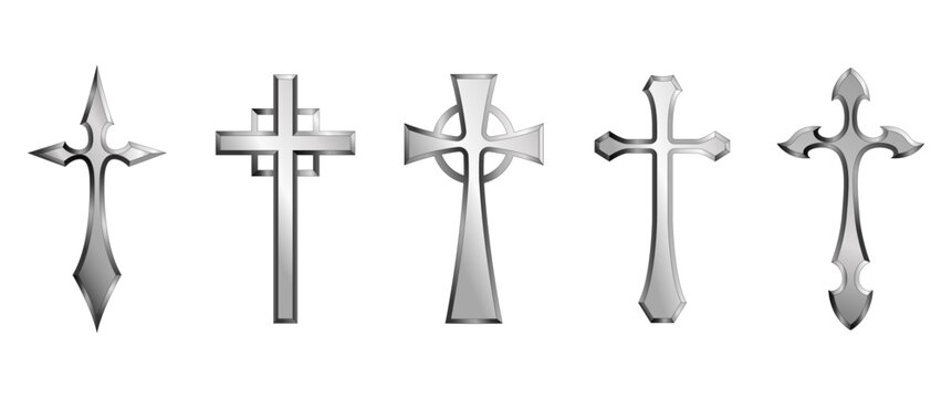 Isolated Silver Cross vector design, Chrome Chain, Christain, Gothic graphic elements and illustration for decoration, Easter Clip art, Classic style elements (Editable)