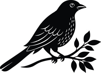  Black silhouette of two birds perched on a tree branch with leaves, symbolizing peace, nature, and harmony, ideal for wildlife, nature, and bird-themed designs.