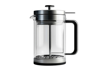 Sleek glass and stainless steel French press coffee maker perfect for brewing rich aromatic coffee elegant design simple operation for on transparent background