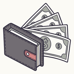 Cartoon Wallet With Money Illustration For Finance Or Business Success Concept