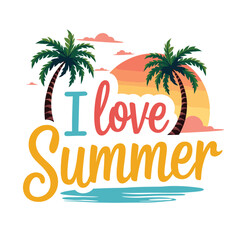 Obraz premium Typography summer with beech and sunset lover t-shirt design vector.