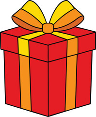  Simple illustration of a red gift box with a yellow ribbon, symbolizing presents, celebrations, and holidays, perfect for Christmas, birthdays, and festive designs.