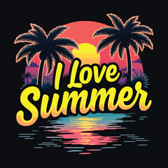 Typography summer with beech and sunset lover t-shirt design vector.