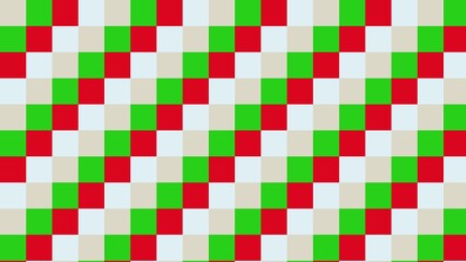 Checkerboard pattern with diagonal lines of red, green, and white squares