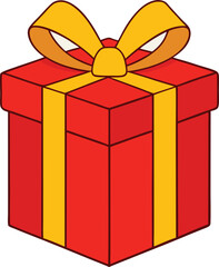  Simple illustration of a red gift box with a yellow ribbon, symbolizing presents, celebrations, and holidays, perfect for Christmas, birthdays, and festive designs.