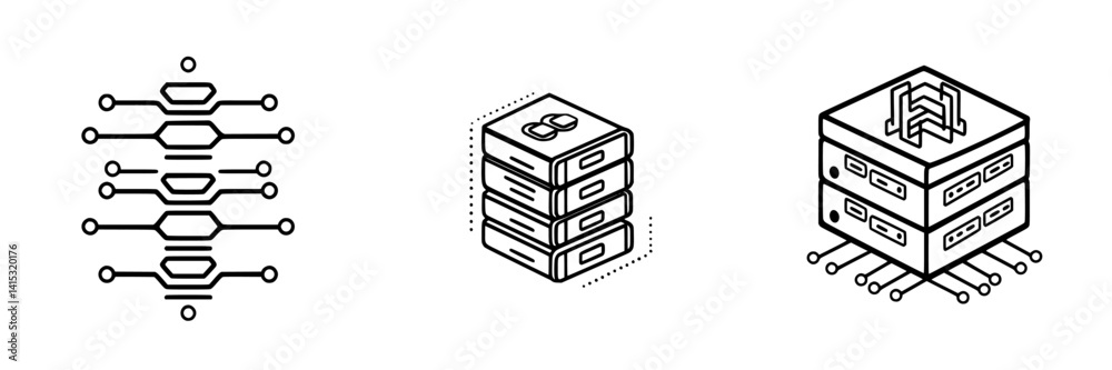 Poster vector illustration of data storage and connectivity icons representing network systems in a digital
