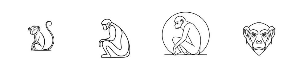 Fototapeta premium Vector illustration of various monkey poses showcasing different emotions and actions in a minimalist style