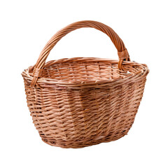 Obraz premium Woven wicker basket with handle isolated on transparent background, ideal for composites