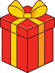  Simple illustration of a red gift box with a yellow ribbon, symbolizing presents, celebrations, and holidays, perfect for Christmas, birthdays, and festive designs.