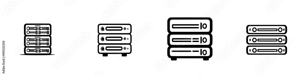 Poster multiple server icons representing data storage solutions in a minimalist vector design