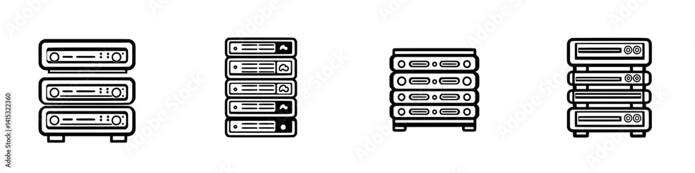 Poster vector illustration showing different types of server icons in a minimalist design for tech-related 