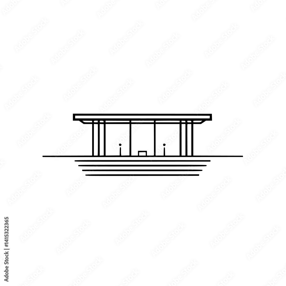 Poster modern vector illustration of a minimalist building design with open structure and clean lines
