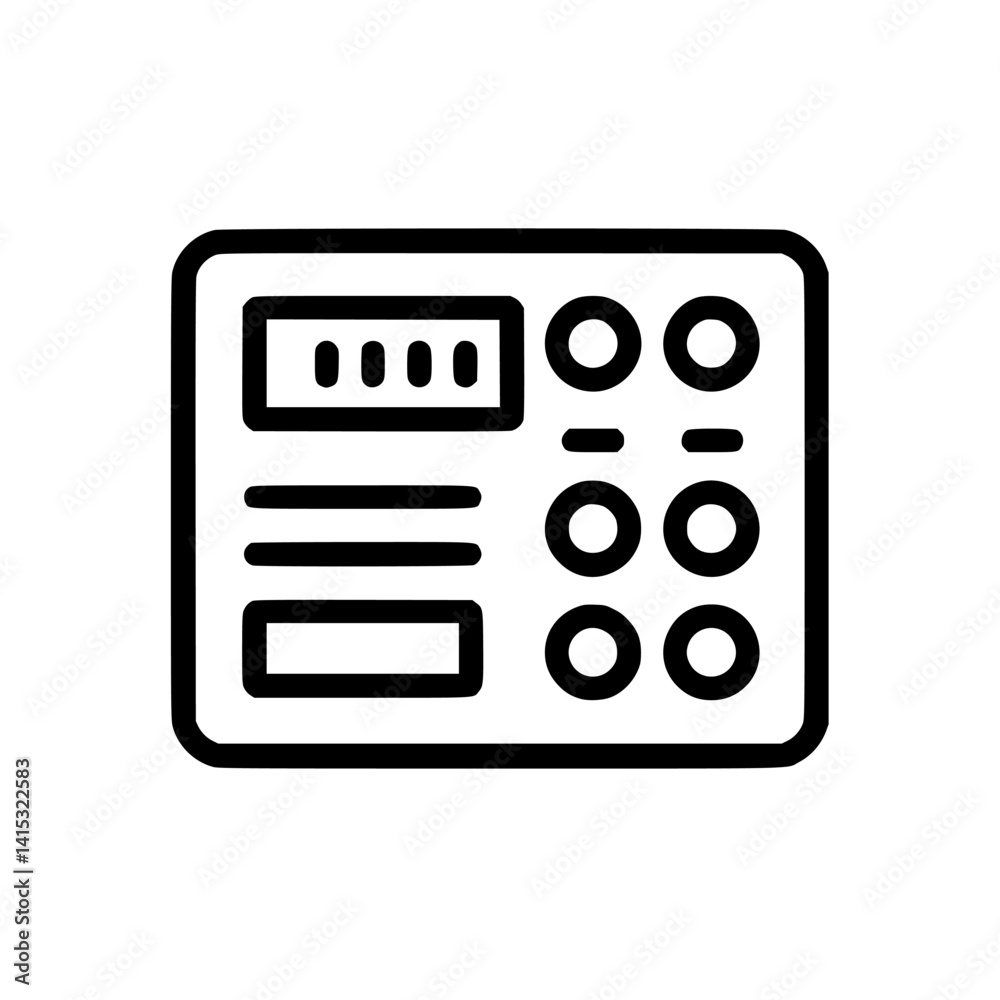 Poster vector illustration icon of a control panel with buttons and display for user interaction