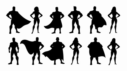 set of Superhero silhouette vector on white background © Rani