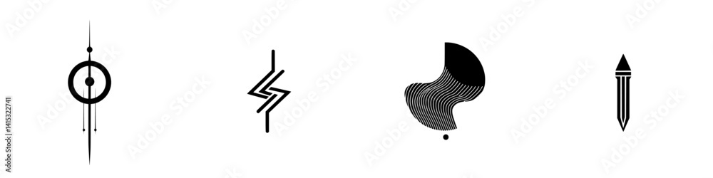 Poster abstract vector illustration featuring four unique design icons with geometric shapes and patterns
