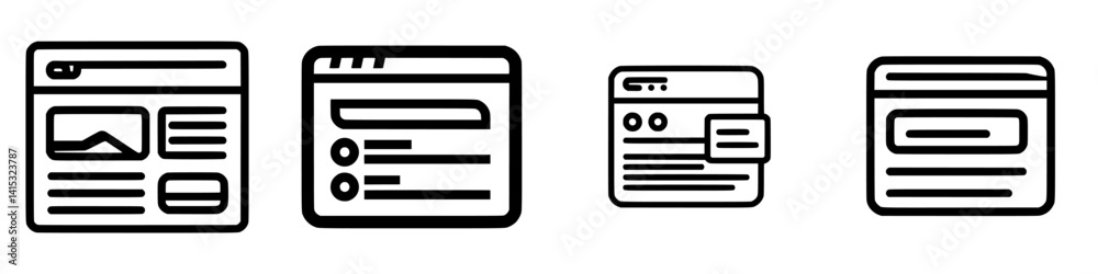 Poster vector illustration icons representing various website layouts for digital content creation and user