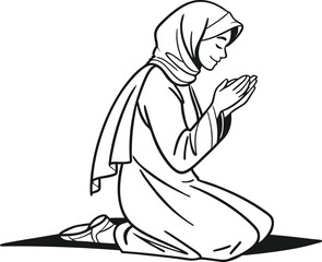 Praying Muslim woman in profile, a peaceful and respectful illustration.