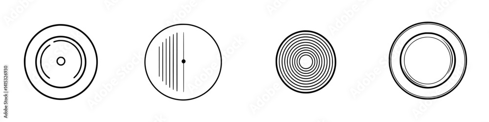 Poster vector illustration icons representing various circular designs with lines and patterns suitable for