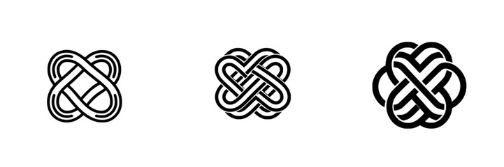 Stylized vector illustrations of intricate knot designs showcasing elegance and artistic craftsmanship in a minimalist style