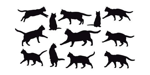 Cat Silhouettes Collection: Diverse Poses for Design Elements.
