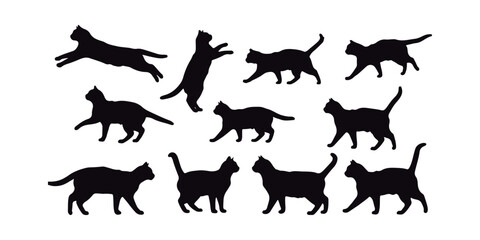 Cat Silhouettes Collection: Diverse Poses for Design Elements.
