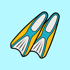 Pair of colorful scuba diving Summer Objects fins on a light blue background