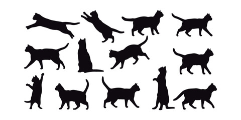 Cat Silhouettes Collection: Diverse Poses for Design Elements.
