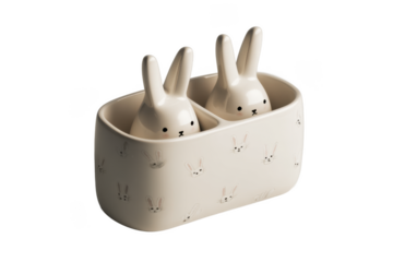 Two Easter Bunnies Snuggling in a Decorative Container, Ready to Hop into Springtime Festivities and Add a Touch of Whimsical Charm.