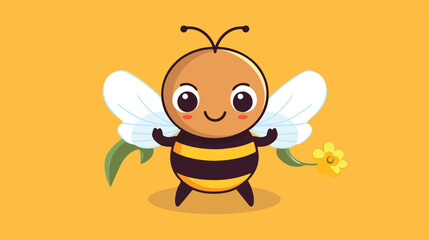 Obraz premium Adorable Bee Perched on Flower - Kawaii Character EPS Vector Illustration