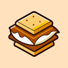 Stylized S'more Graphic with Graham Crackers, Summer Objects  Chocolate, and Marshmallow