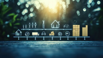 Supply Chain Concept with Delivery Icons and Nature Background