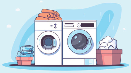 Professional Laundry Supplies and Clean Linens on Washing Machine