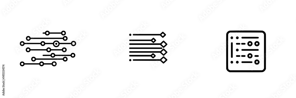 Poster vector illustration of minimalist data visualization icons representing data flow, sorting, and orga